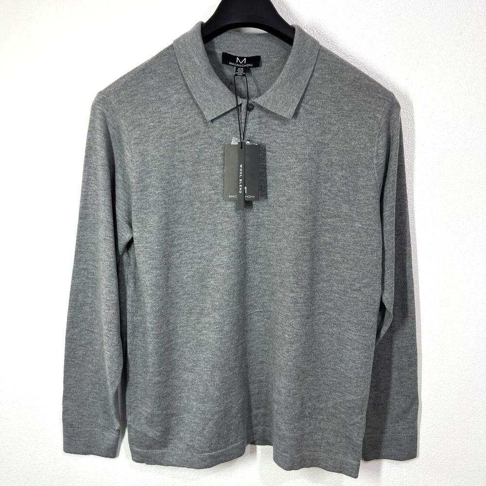 Magaschoni Sweater Mens Medium Gray Wool Blend 1/4 Button Collared‎ Academia